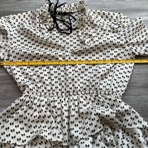 Maje Rinala Mini Dress Bow Print Size 36 Satin White Tie Neck - Picture 6 of 11